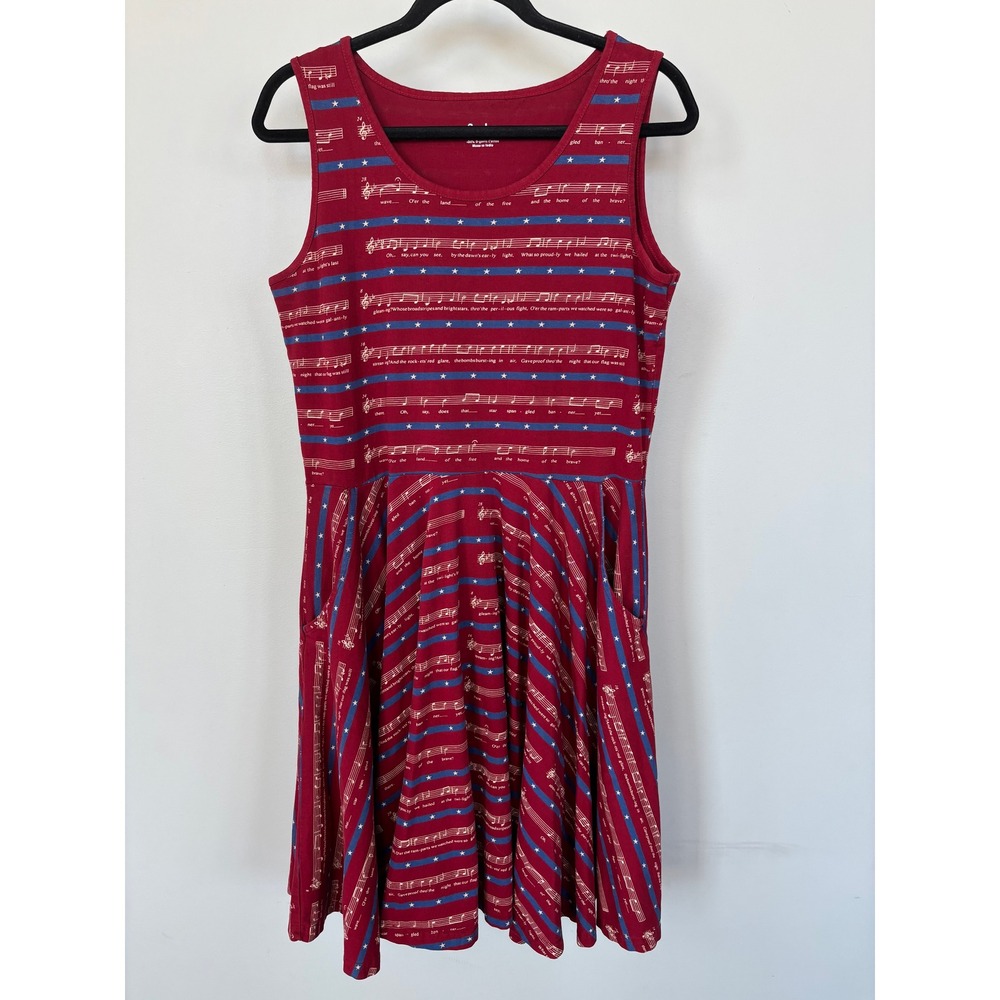 Svaha Red Star Spangled Banner Sheet Music Organic Cotton Pocket Dress M